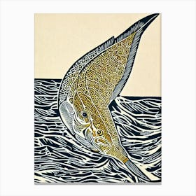 Yellowtail Amberjack Linocut Canvas Print