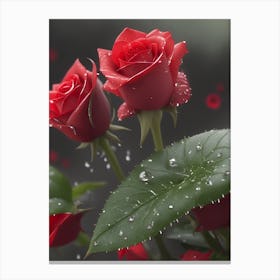 Red Roses At Rainy With Water Droplets Vertical Composition 47 Canvas Print