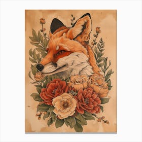 Amazing Red Fox With Flowers 25 Canvas Print
