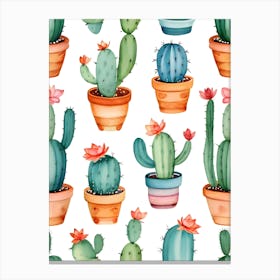 Watercolor Cactus Pattern Canvas Print