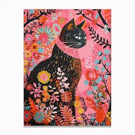 Floral Animal Painting Cat 4 Canvas Print