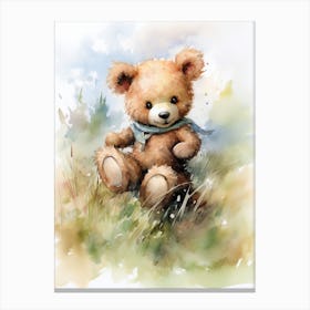 Equestrian Teddy Bear Painting Watercolour 3 Canvas Print