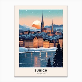 Winter Night  Travel Poster Zurich Switzerland 7 Canvas Print