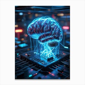 Cyber Brain Concept Embodying Ai And Innovation Neon Glowing Circuits Interlaced With Transparent H (2) Canvas Print