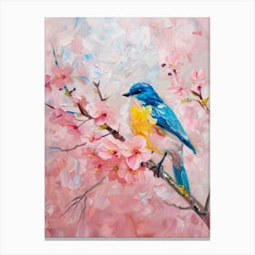 Blue Bird On Cherry Blossoms Canvas Print