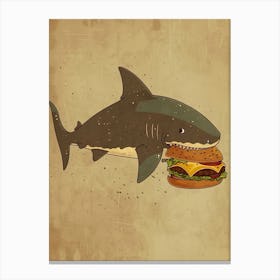Shark Eating A Cheeseburger Muted Pastel 3 Canvas Print