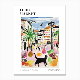 The Food Market In Santander 3 Illustration Poster Canvas Print