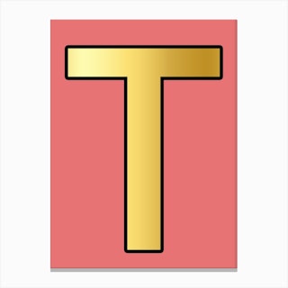 Letter T Gold Alphabet Pink Canvas Print