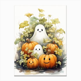 Cute Bedsheet Ghost, Botanical Halloween Watercolour 124 Canvas Print