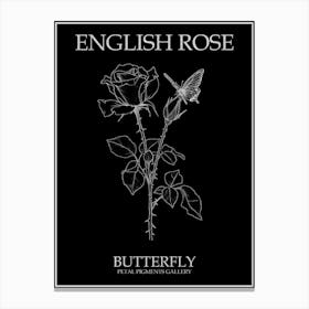 English Rose Butterfly Line Drawing 4 Poster Inverted Canvas Print