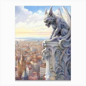 Gargoyle Watercolour In Barcelona 3 Canvas Print