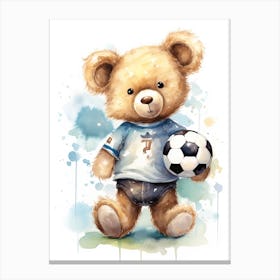 Football Teddy Bear Painting Watercolour 2 Canvas Print