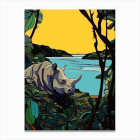 Rhino Relaxing In The Bushes Simple Illustration 3 Canvas Print