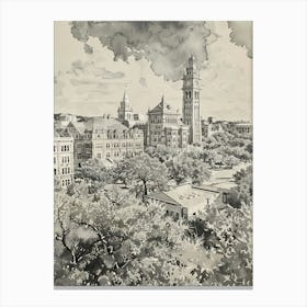 The University Of Texas At Austin Austin Texas Black And White Watercolour 3 Canvas Print