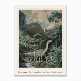Paleontologists Observing A Dinosaur In The Jungle Painting Poster Canvas Print