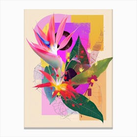 Bird Of Paradise 3 Neon Flower Collage Canvas Print