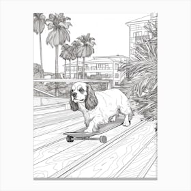 Cavalier King Charles Spaniel Dog Skateboarding Line Art 4 Canvas Print