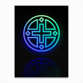 Neon Blue and Green Abstract Geometric Glyph on Black n.0449 Canvas Print