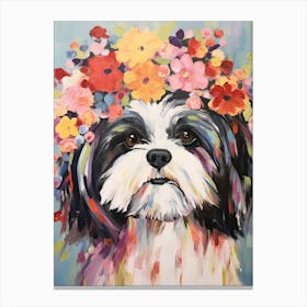 Shih Tzu Portrait With A Flower Crown, Matisse Painting Style 4 Canvas Print