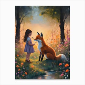 Little Girl With Her Friend the Fox Canvas Print