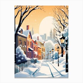 Vintage Winter Travel Illustration Quebec City Canada 4 Canvas Print