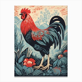 Vintage Bird Linocut Chicken 7 Canvas Print
