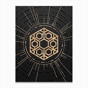 Geometric Glyph Symbol in Gold with Radial Array Lines on Dark Gray n.0258 Canvas Print