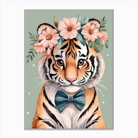 Baby Tiger Flower Crown Bowties Woodland Animal Nursery Decor (26) Canvas Print