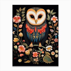 Folk Bird Illustration Barn Owl 3 Canvas Print