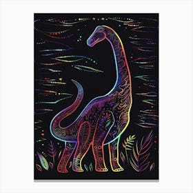 Abstract Neon Line Illustration Brachiosaurus 2 Canvas Print