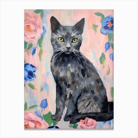 A Russian Blue Cat Painting, Impressionist Painting 4 Canvas Print
