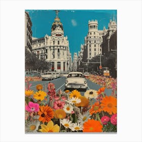 Madrid   Floral Retro Collage Style 1 Canvas Print
