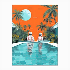 Astronaut In The Pool Colourful Illustration 1 Canvas Print