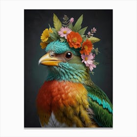 Bird With Flower Crown European Robin 4 Canvas Print