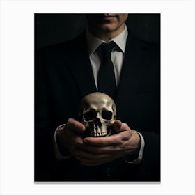 A Hand In A Suit Is Holding One Of The White Skulls 1 Canvas Print