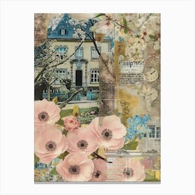 Blush Pink Flowers Scrapbook Collage Cottage 3 Canvas Print