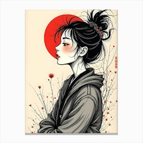 Japanese Woman with Red Sun Lienzo