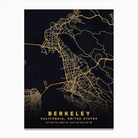 Berkeley California USA Black And Gold Map Canvas Print