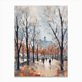 Winter City Park Painting Montjuc Park Barcelona 1 Canvas Print
