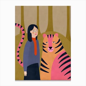 Pink Tiger And Woman Canvas Print