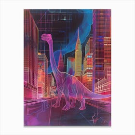 Neon Delicate Linework Dinosaur In New York Canvas Print