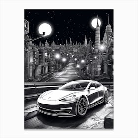 Tesla Model S City Drawing 4 Canvas Print