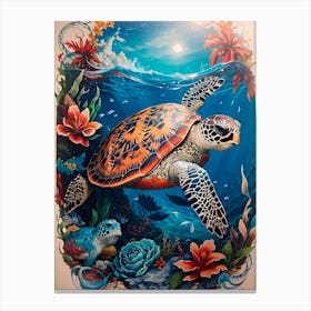 Turtles In The Sea Canvas Print