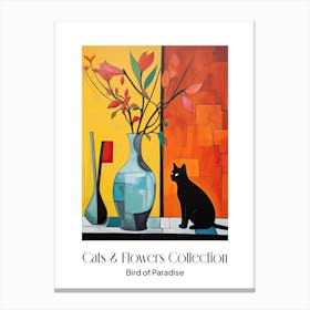 Cats & Flowers Collection Bird Of Paradise Flower Vase And A Cat, A Painting In The Style Of Matisse 1 Canvas Print