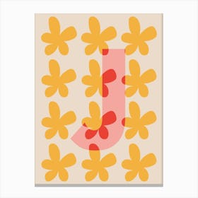 Alphabet Flower Letter J Print - Pink, Yellow, Red Canvas Print