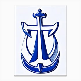 Anchor Symbol 1, Blue And White Line Drawing Canvas Print