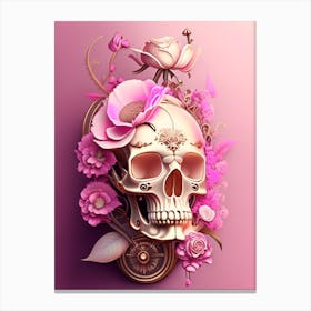 Skull With Steampunk Details 2 Pink Vintage Floral Canvas Print