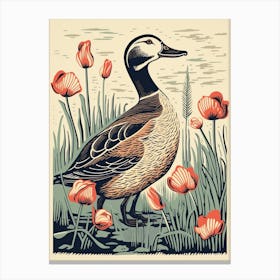 Vintage Bird Linocut Duck 2 Canvas Print