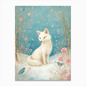 Little White Fox In The Last Snow Canvas Print