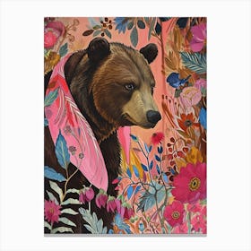 Floral Animal Painting Brown Bear 1 Canvas Print